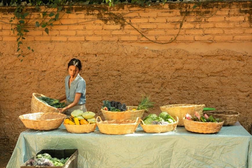Local farmer harvesting fresh vegetables